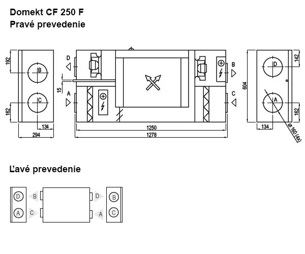 Rekuperačná jedotka Domekt CF250F - prevedenie 